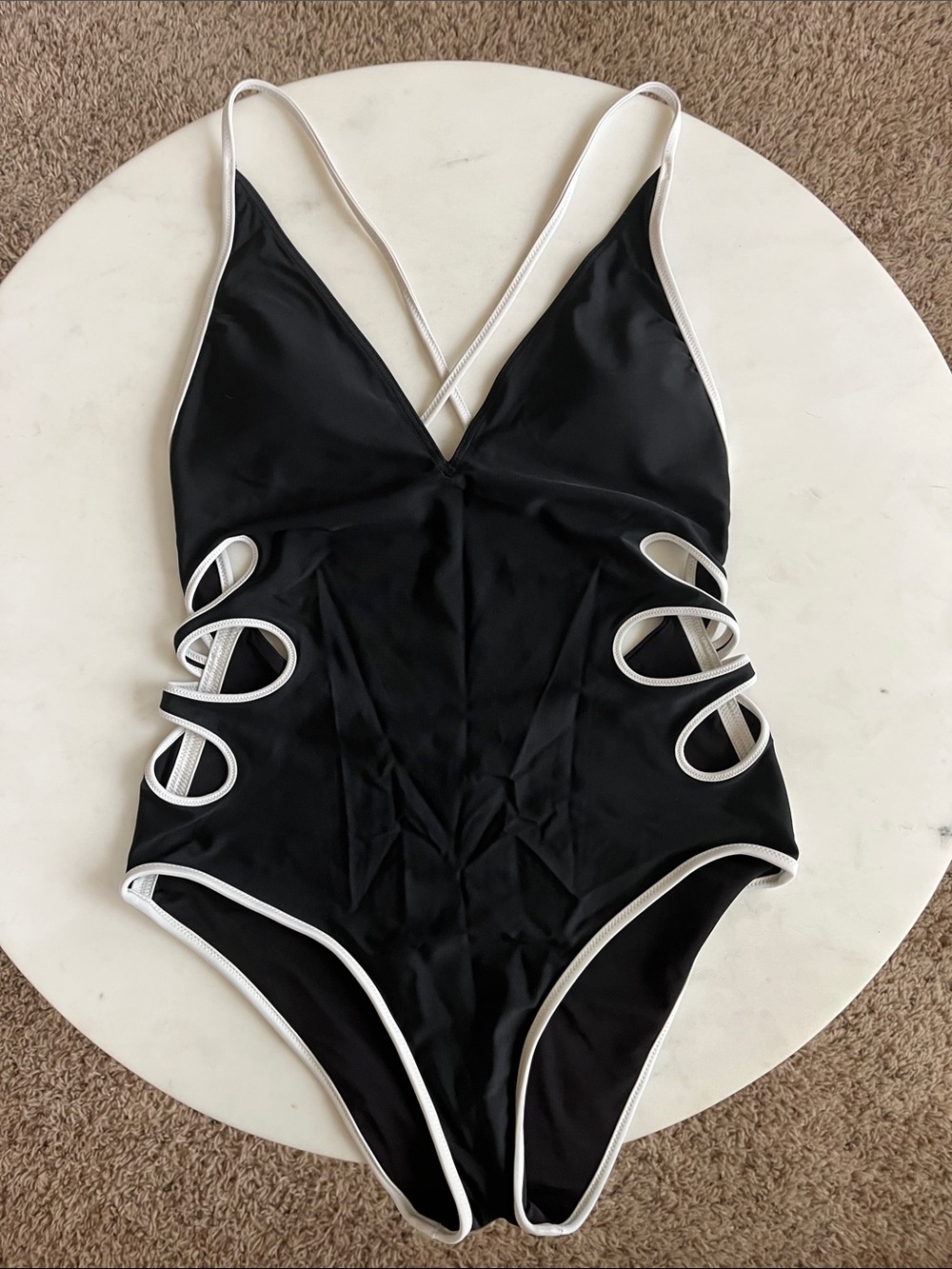 aerie Black One-Piece Swimsuit with White Trim
